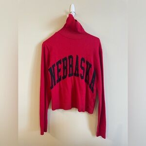 Q2 Red Nebraska Sweater with Black Detailing